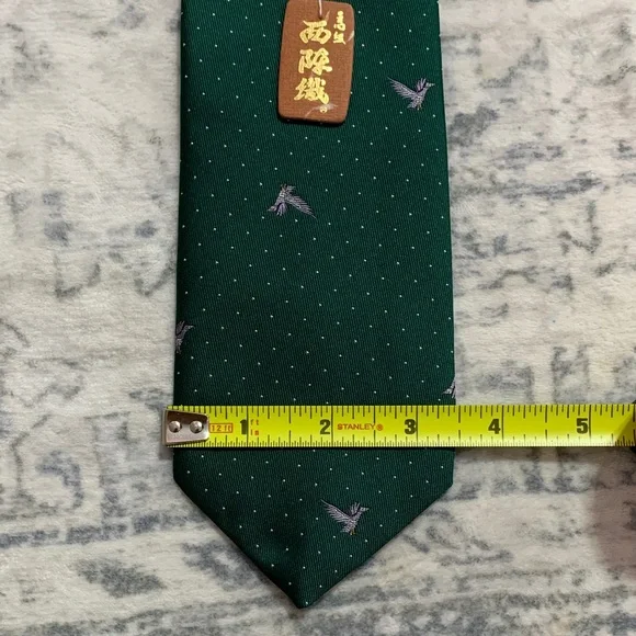 Vintage Green Polka Dot Ducks Print Japan Tie - Picture 5 of 5